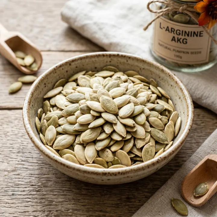 Pumpkin seeds, a plant food source of L-arginine like the arginine in Memoclear