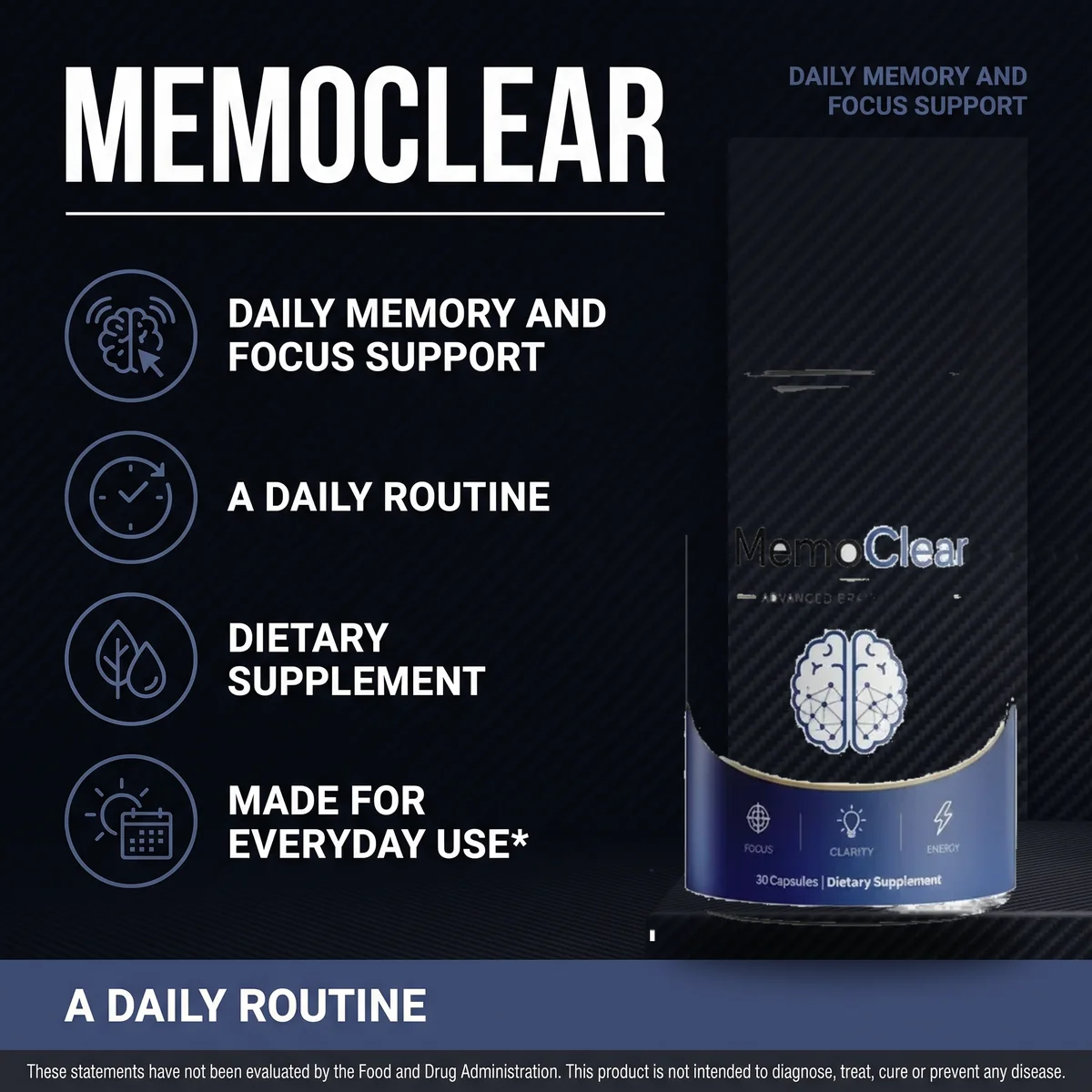 Memoclear daily memory and focus support supplement made for everyday use