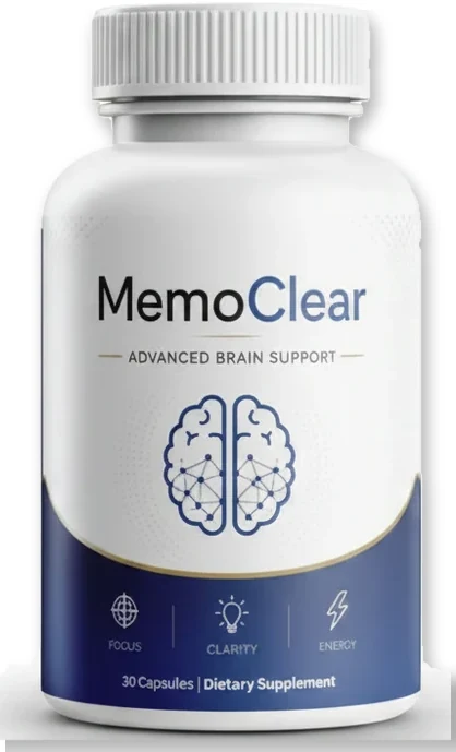 Memoclear single bottle label view of the brain support capsules